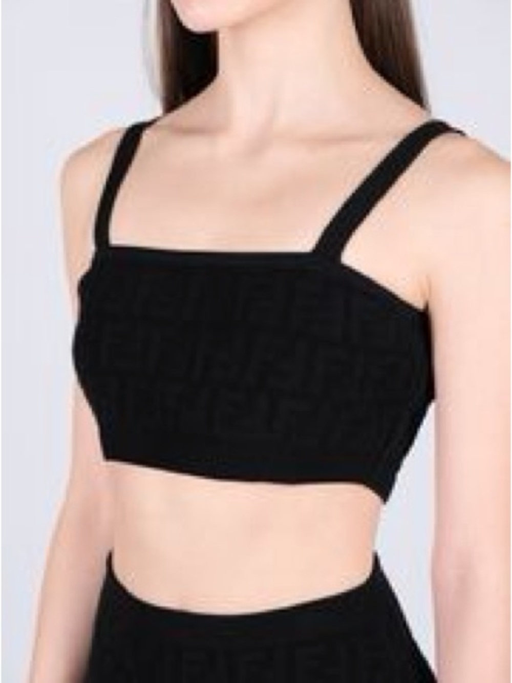 $700 Fendi black jersey top bralette knit fabric adorned zucca FF motif XS 40